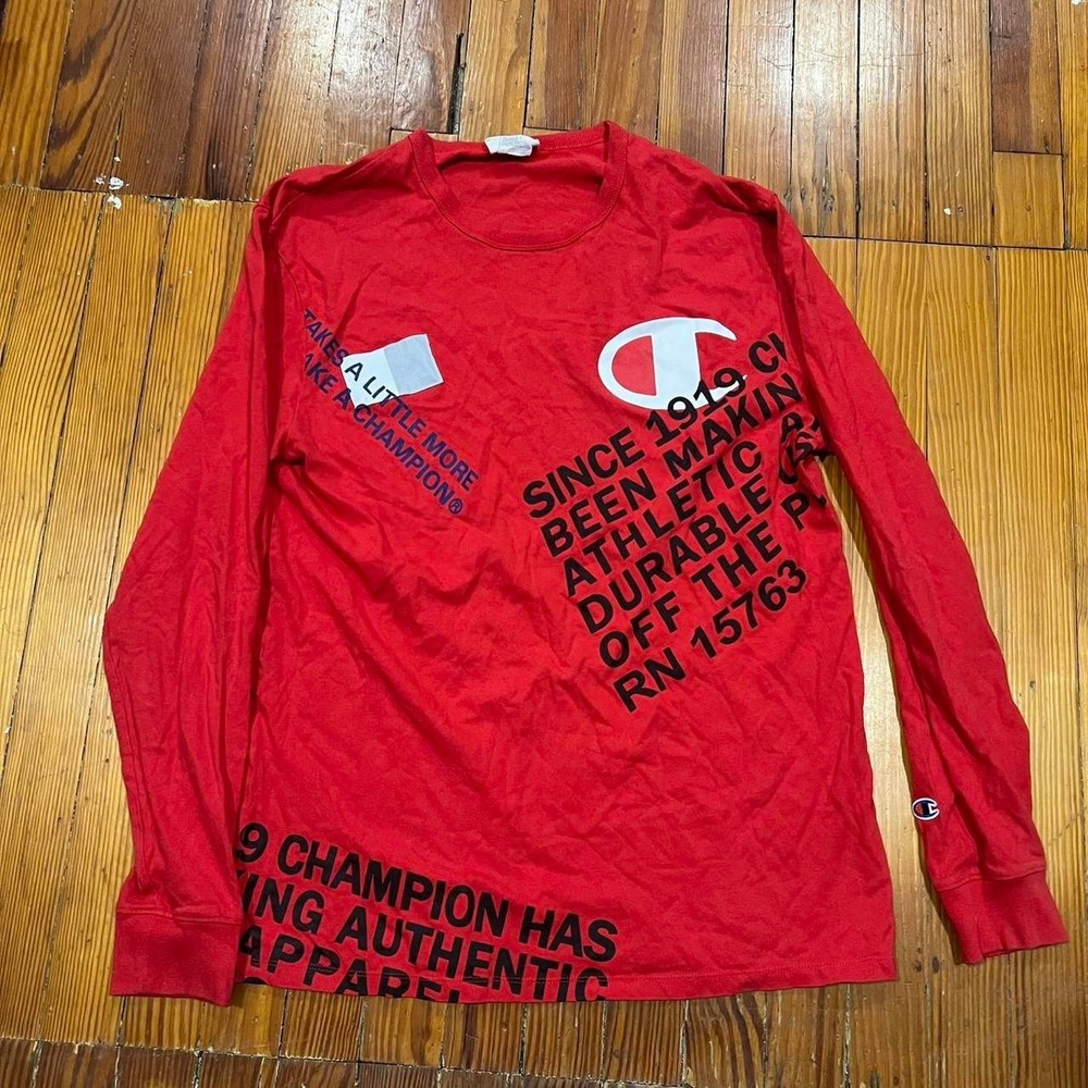 Champion "it takes a little more" red graphic AOP longsleeve t-shirt Size XL